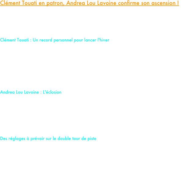 Clément Touati en patron, Andrea Lou Lavoine confirme son ascension !

La piste de Liévin accueillait ce dimanche une journée open riche en enseignements pour le PM Élite Team. Entre records personnels, promesses de qualifications nationales et réglages à peaufiner, nos athlètes ont lancé un message encourageant pour la suite de la saison hivernale.

Clément Touati : Un record personnel pour lancer l'hiver

Champion de France 2024 du 5 km, Clément Touati effectuait sa rentrée sur 1500 m. L'objectif était clair : tester la machine avant de s'attaquer au 3000 m, son grand défi de l'hiver.
Bien emmené par un Etienne Nancel précieux jusqu'aux 850 m, Clément a ensuite pris ses responsabilités en solitaire. Au terme d'un effort maîtrisé, il coupe la ligne en 3'45"47.
Bilan : Un nouveau record personnel en salle sur la distance et une forme physique déjà étincelante qui laisse présager de grandes choses pour les prochaines échéances.

Andrea Lou Lavoine : L'éclosion

Quelques minutes auparavant, c'est notre cadette première année Andrea Lou Lavoine qui a fait vibrer le clan. Alignée pour la première fois de la saison en première série du 800 m, Andrea Lou ne s'est pas laissée impressionner par l'enjeu. Elle signe un chrono plein de promesses en 2'20"11. Avec cette performance, elle fait un grand pas vers la qualification pour les Championnats de France U18. 

Des réglages à prévoir sur le double tour de piste

La soirée fut un peu plus contrastée pour le reste du groupe sur 800 m. Louis Gulzinski boucle sa course en 1'59"35 et Matas Rousseau notre cadet termine en 2'00"85.
Si ces chronos restent en deçà de leurs capacités affichées à l'entraînement, la saison est encore longue et nul doute que nos deux compétiteurs sauront transformer cette frustration en énergie pour les prochaines sorties.
















