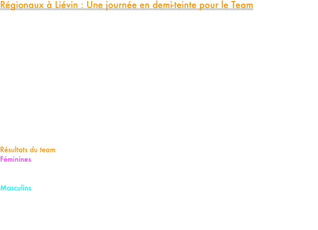 Régionaux à Liévin : Une journée en demi-teinte pour le Team

Le stadium couvert de Liévin accueillait ce samedi les Championnats Régionaux des Hauts-de-France. Si l'ambiance était au rendez-vous, le bilan comptable de nos athlètes reste mitigé, avec des performances globales en deçà des attentes légitimes placées en eux.

Tout n'est pas noir dans ce bilan dominical. Deux athlètes ont su tirer leur épingle du jeu Justine Leclercq (Junior) qui décroche une belle 5ème place sur le 3000m et le titre régional chez les juniors filles en 10'38"18 et Matas Rousseau (Cadet), auteur d'une course très prometteuse sur le 800m en 2'00"48.

Pour le reste du collectif, la journée laisse un goût d'inachevé. Beaucoup sont restés en deçà de leurs records personnels et du talent qu'on leur connaît. Il s'agira maintenant de débriefer ces résultats avec le coach pour transformer cette déception en moteur pour les prochaines échéances.

Résultats du team
Féminines
800m série 2 : 5.Andréa-Lou Lavoine (cadette) 2’21’’99
3000m série 1 : 5.Justine Leclercq (championne régionale junior) 10’38’’18
Masculins
800m Série 1 : 9.Louis Gulzinski 1’59’’04
800m Série 3 : 5.Matas Rousseau (cadet) 2’00’’48 (RP) 8.Nathan Giraut (cadet) 2’03’’34
800m Série 4 : 8.Jules Dehue 2’04’’96
800m Série 5 : 6.Samuel Michel (cadet) 2’05’’30 (RP)





































